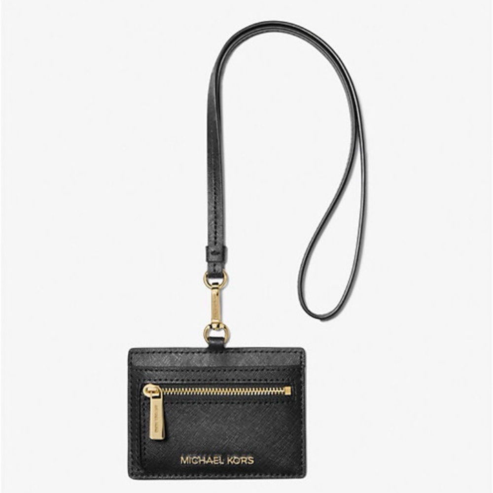 MICHAEL, Michael Kors Jet Set Travel Saffiano Leather Card Case Lanyard, NEW